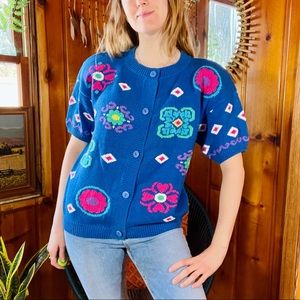 Electric blue vintage floral cardigan 💙